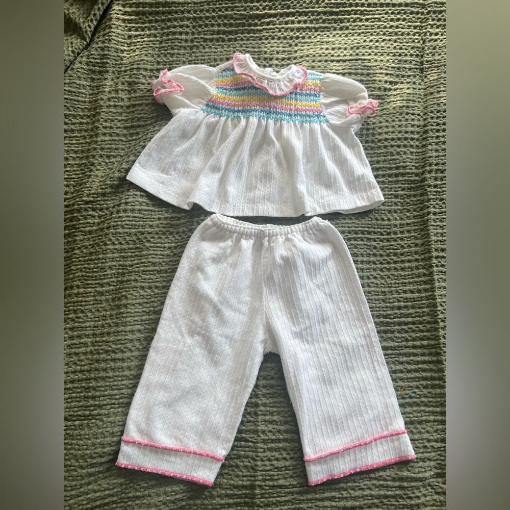 Vintage Carter's White Baby Outfit with Pink Trim
